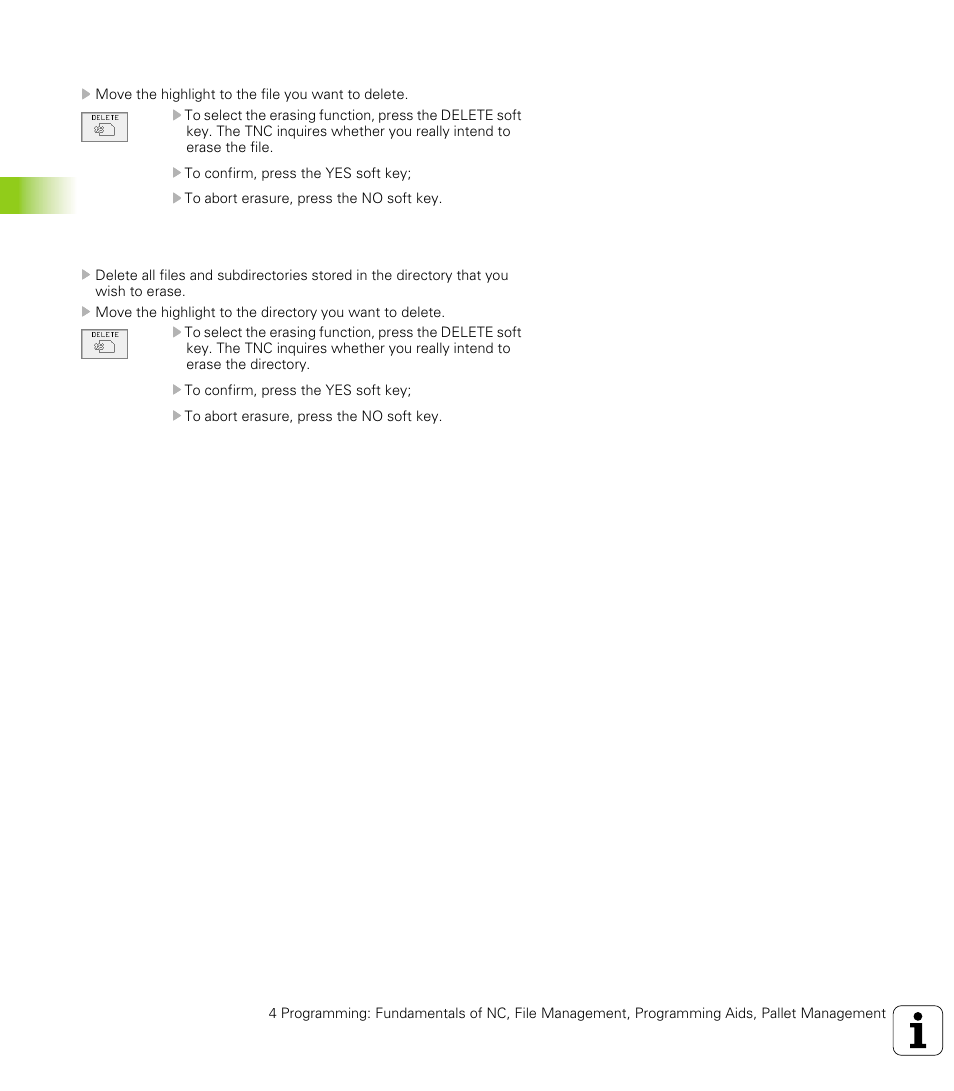 Deleting a file, Deleting a directory, Erase a file or directory | HEIDENHAIN TNC 426 (280 476) User Manual | Page 83 / 504