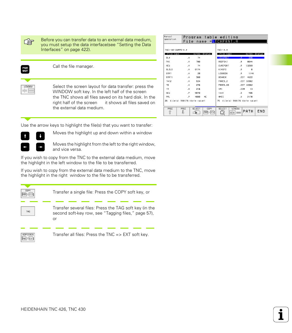 Data transfer to or from an external data medium | HEIDENHAIN TNC 426 (280 476) User Manual | Page 86 / 504