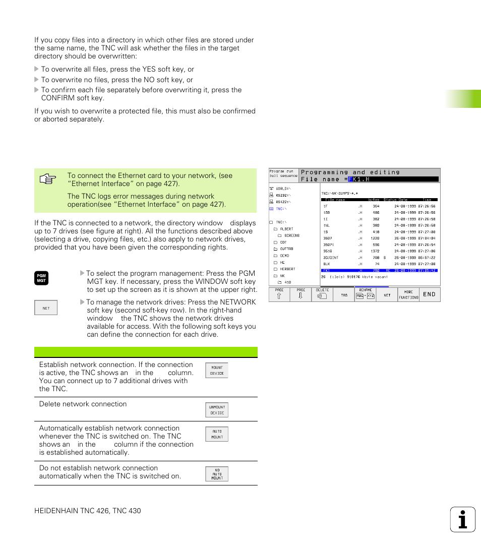 Network drive management (ethernet option only) | HEIDENHAIN TNC 426 (280 476) User Manual | Page 88 / 504