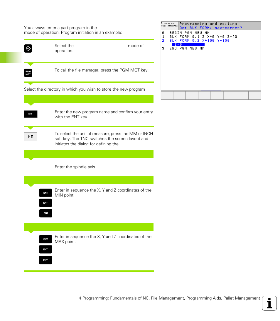 Creating a new part program, 5 cr eating and w riting pr ogr a ms | HEIDENHAIN TNC 426 (280 476) User Manual | Page 91 / 504