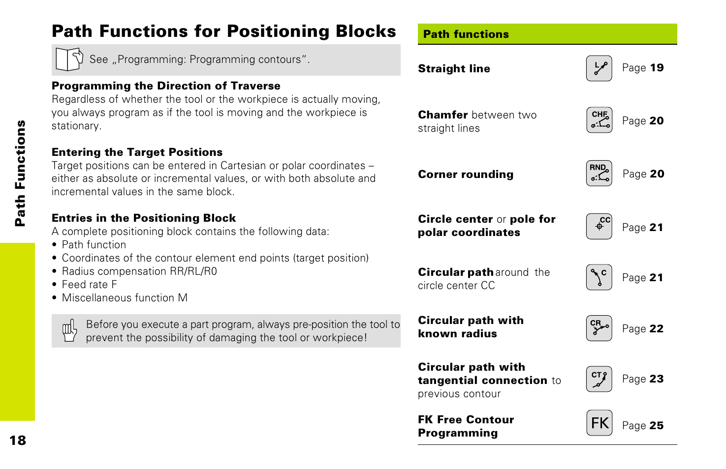 Path functions for positioning blocks | HEIDENHAIN TNC 426 (280 476) Pilot User Manual | Page 17 / 104