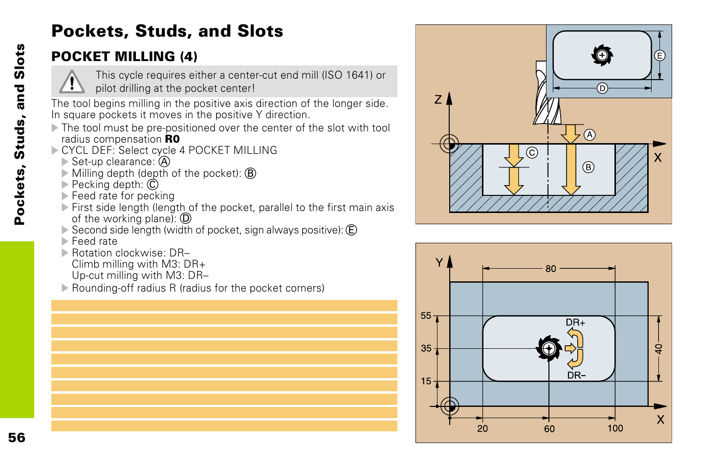 Pockets, studs, and slots | HEIDENHAIN TNC 426 (280 476) Pilot User Manual | Page 55 / 104