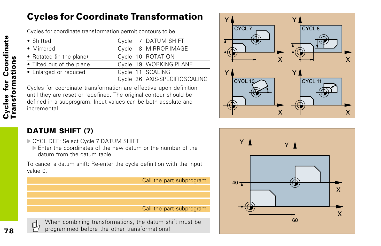 Cycles for coordinate transformation | HEIDENHAIN TNC 426 (280 476) Pilot User Manual | Page 77 / 104