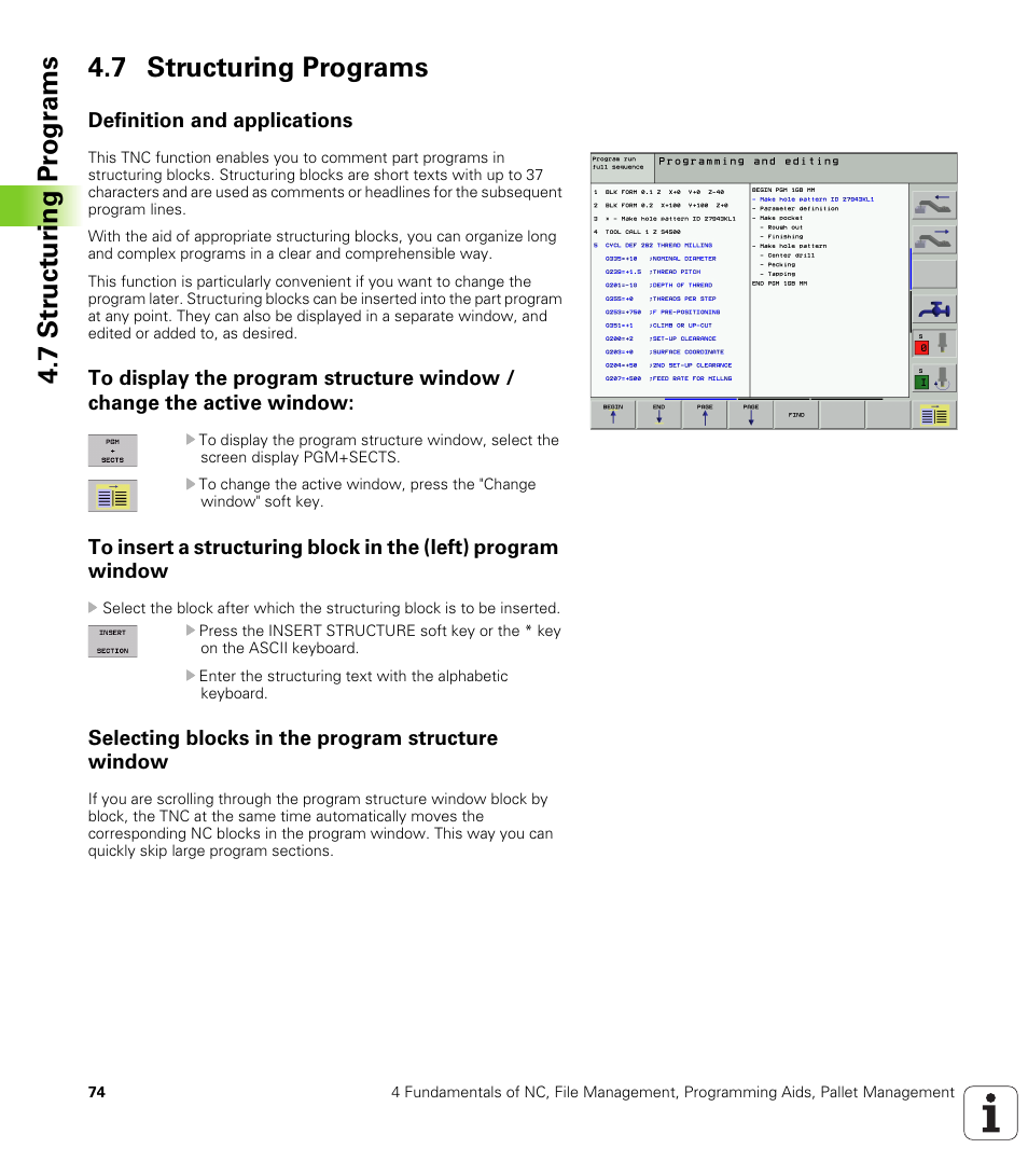 7 structuring programs, Definition and applications, Selecting blocks in the program structure window | HEIDENHAIN iTNC 530 (340 420) User Manual | Page 102 / 530