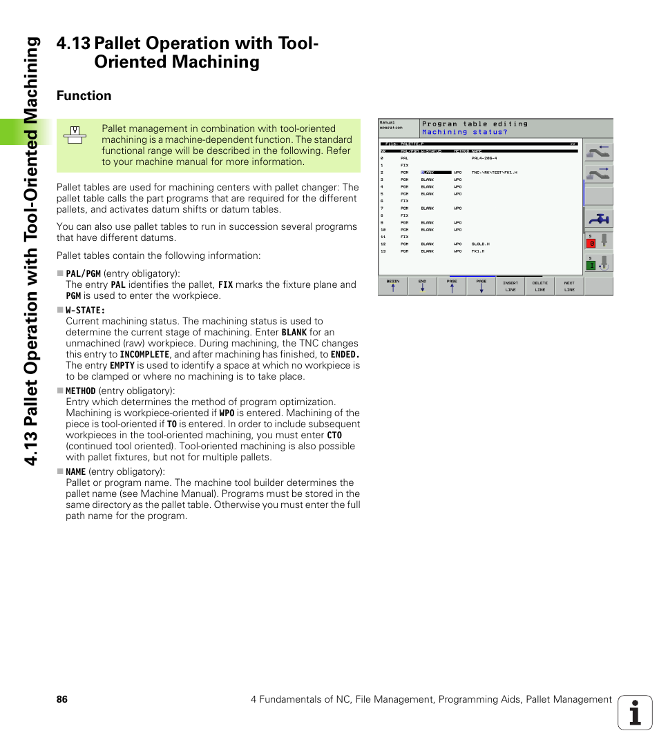 13 pallet operation with tool- oriented machining, Function, 13 pallet operation with tool-oriented machining | HEIDENHAIN iTNC 530 (340 420) User Manual | Page 114 / 530