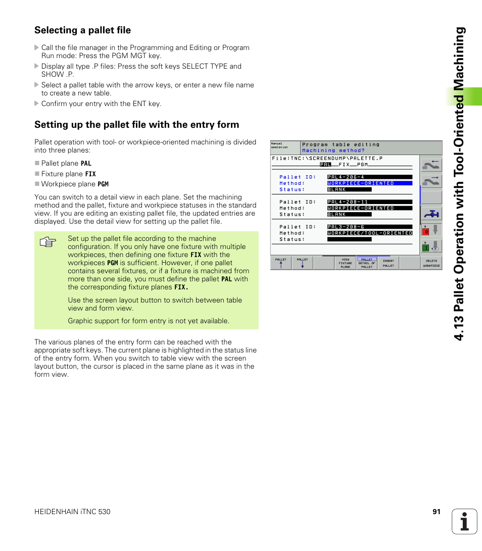 Selecting a pallet file, Setting up the pallet file with the entry form | HEIDENHAIN iTNC 530 (340 420) User Manual | Page 119 / 530