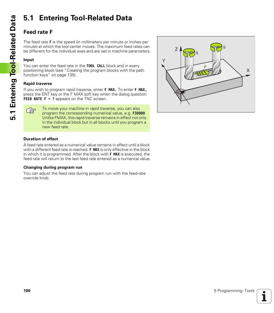 1 entering tool-related data, Feed rate f | HEIDENHAIN iTNC 530 (340 420) User Manual | Page 128 / 530