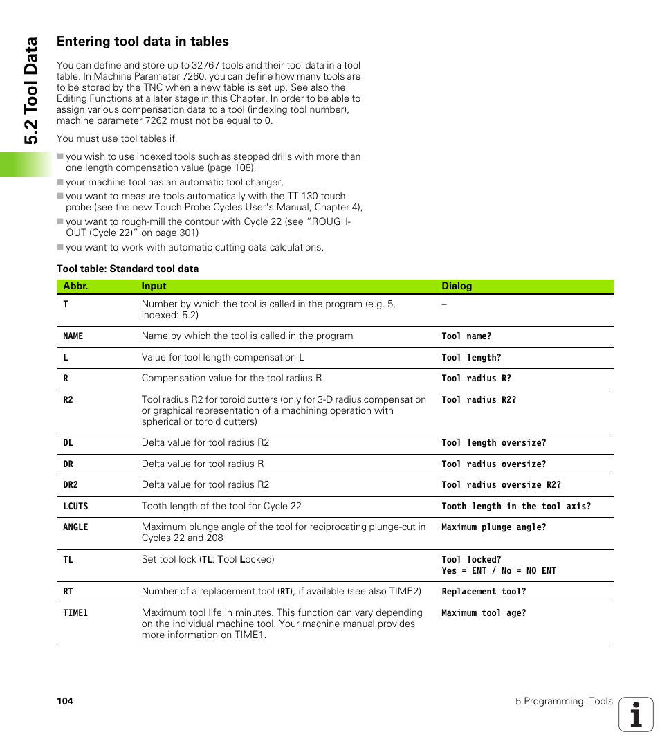 Entering tool data in tables, 2 t ool d a ta | HEIDENHAIN iTNC 530 (340 420) User Manual | Page 132 / 530