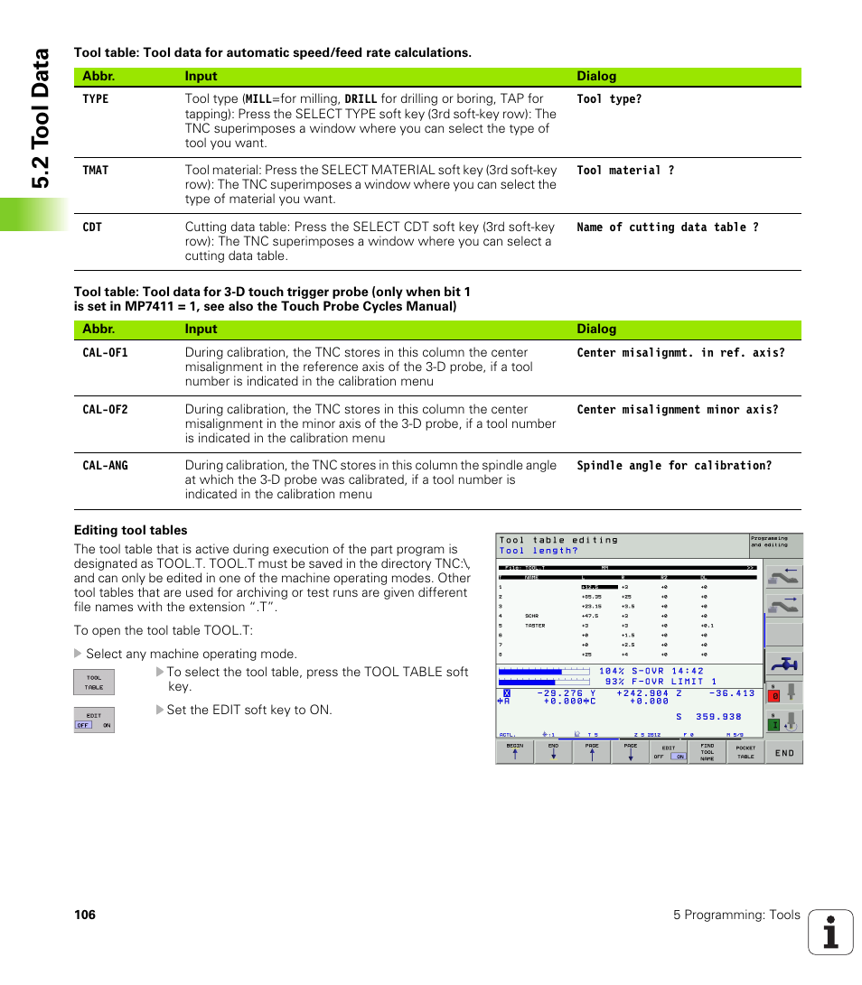 2 t ool d a ta | HEIDENHAIN iTNC 530 (340 420) User Manual | Page 134 / 530