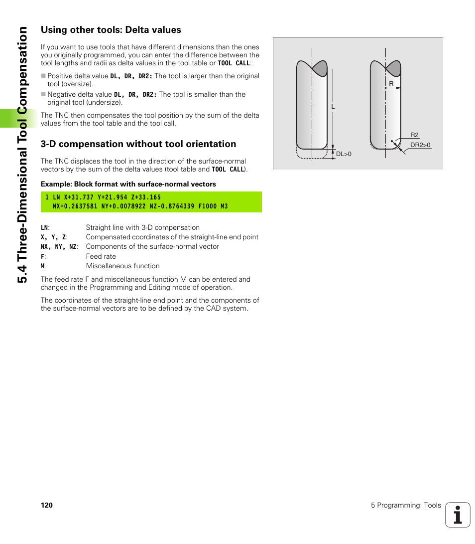 Using other tools: delta values, D compensation without tool orientation, 4 thr ee-dimensional t ool compensation | HEIDENHAIN iTNC 530 (340 420) User Manual | Page 148 / 530