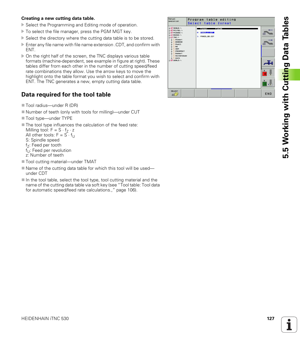 Data required for the tool table, 5 w o rk ing with cut ting d a ta t a bles | HEIDENHAIN iTNC 530 (340 420) User Manual | Page 155 / 530