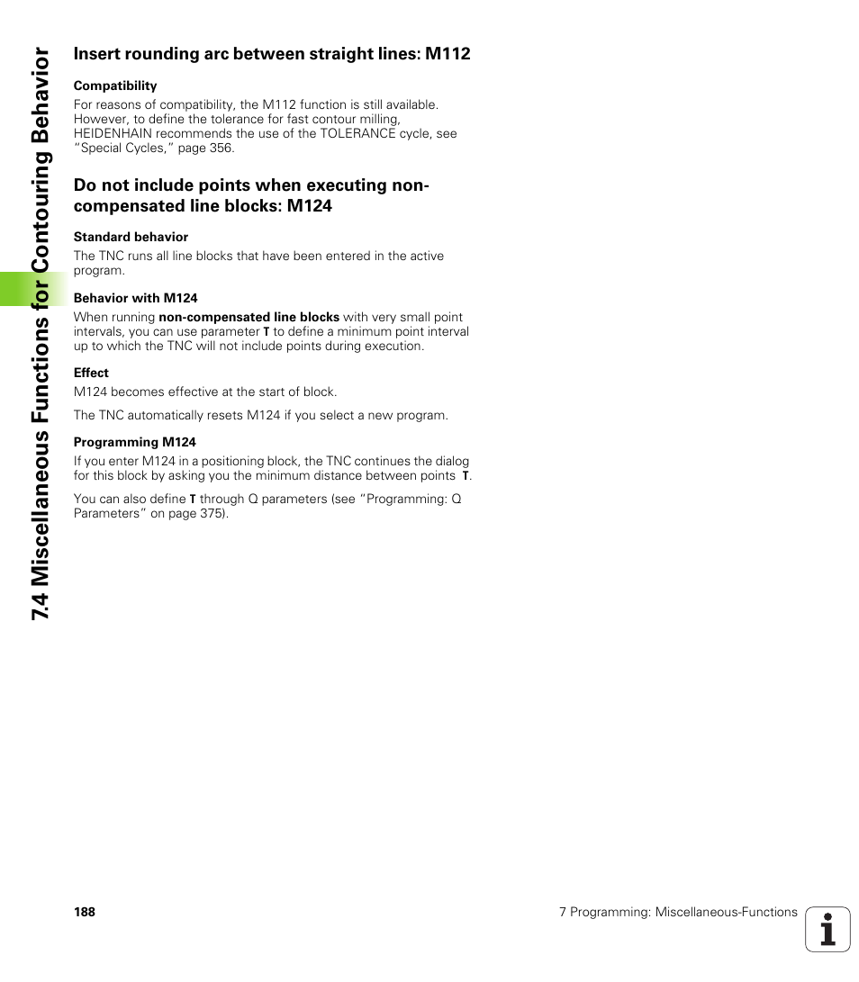 Insert rounding arc between straight lines: m112 | HEIDENHAIN iTNC 530 (340 420) User Manual | Page 216 / 530
