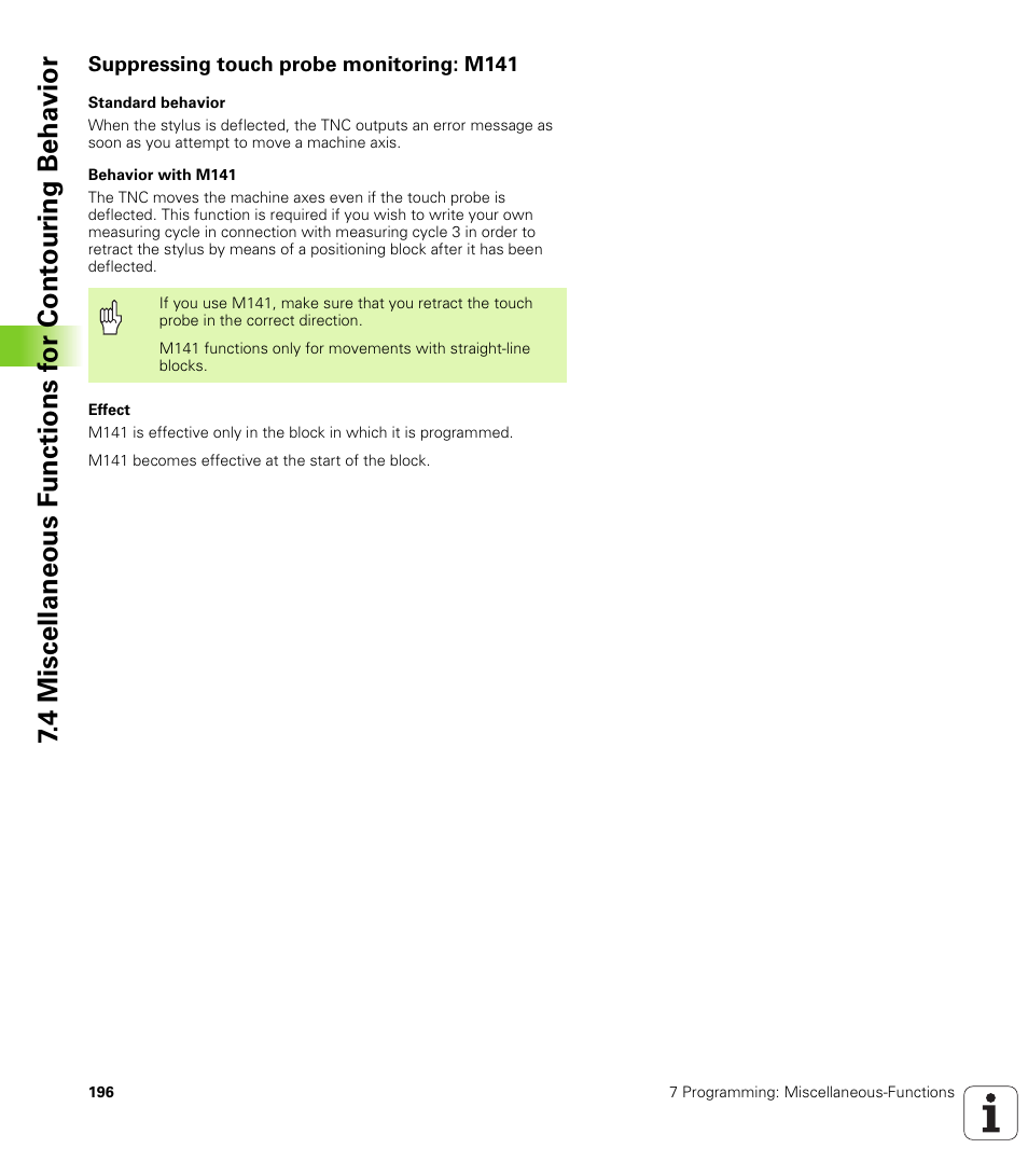 Suppressing touch probe monitoring: m141 | HEIDENHAIN iTNC 530 (340 420) User Manual | Page 224 / 530