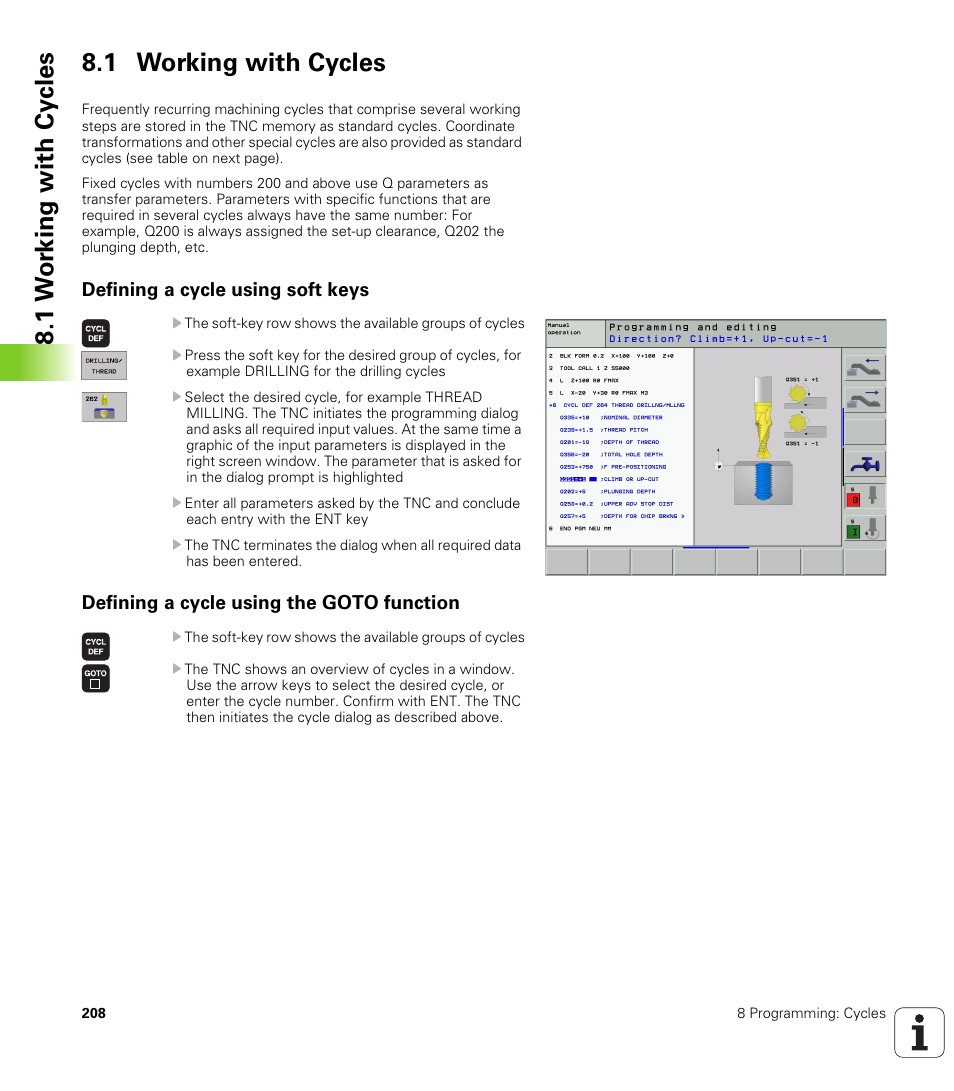 1 working with cycles, Defining a cycle using soft keys, Defining a cycle using the goto function | 1 w o rk ing with cy cles 8.1 working with cycles | HEIDENHAIN iTNC 530 (340 420) User Manual | Page 236 / 530