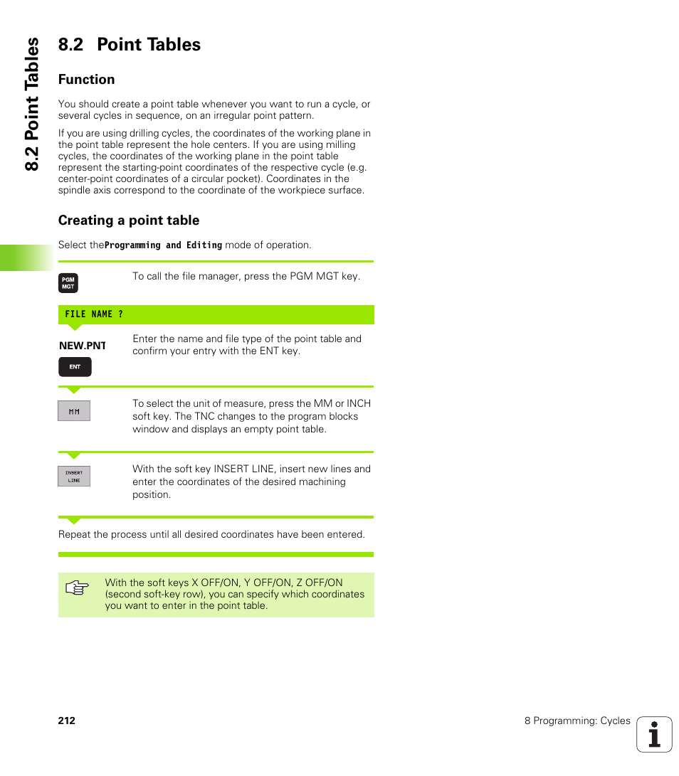 2 point tables, Function, Creating a point table | 2 p o int t a bles 8.2 point tables | HEIDENHAIN iTNC 530 (340 420) User Manual | Page 240 / 530