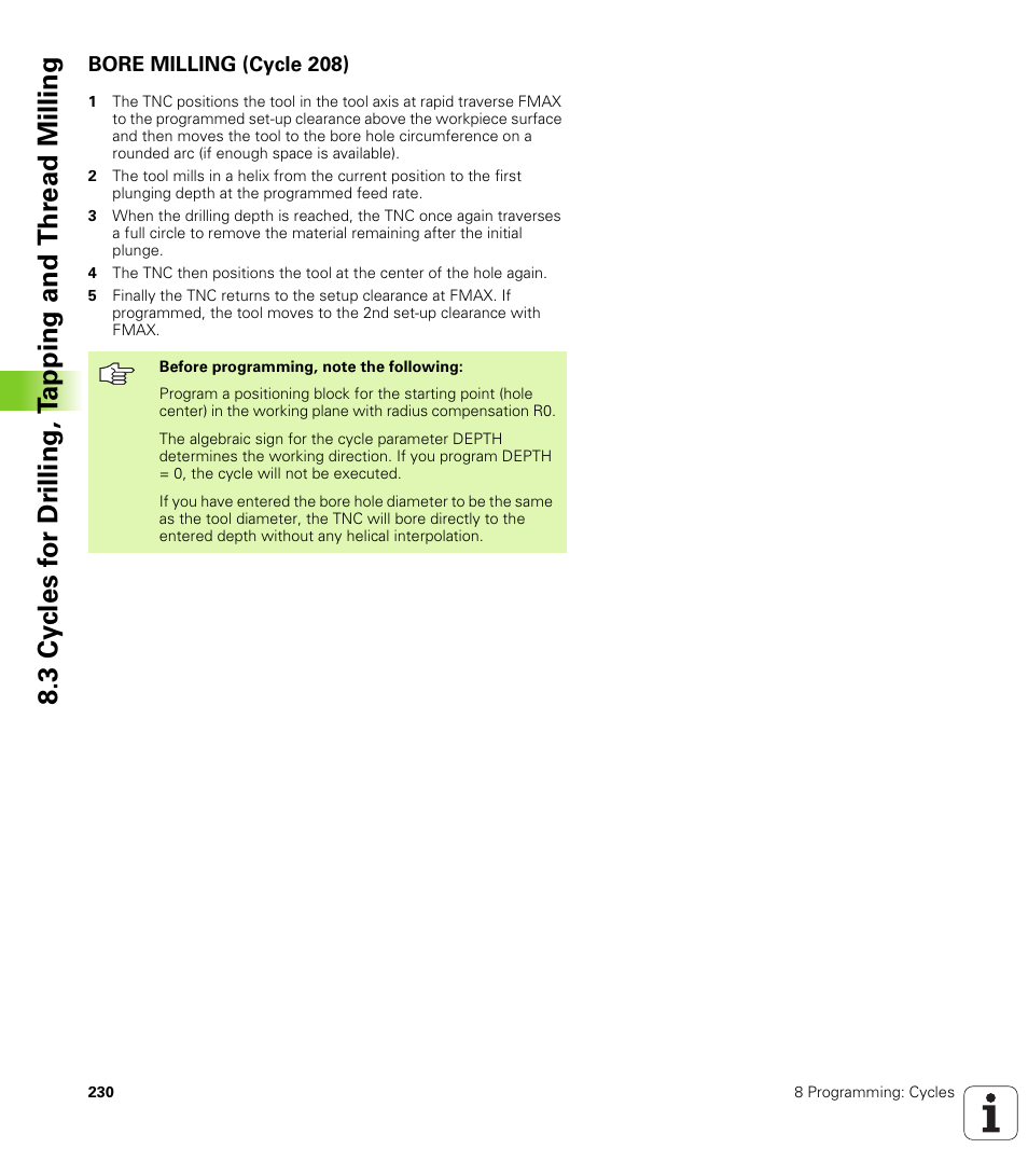 Bore milling (cycle 208) | HEIDENHAIN iTNC 530 (340 420) User Manual | Page 258 / 530