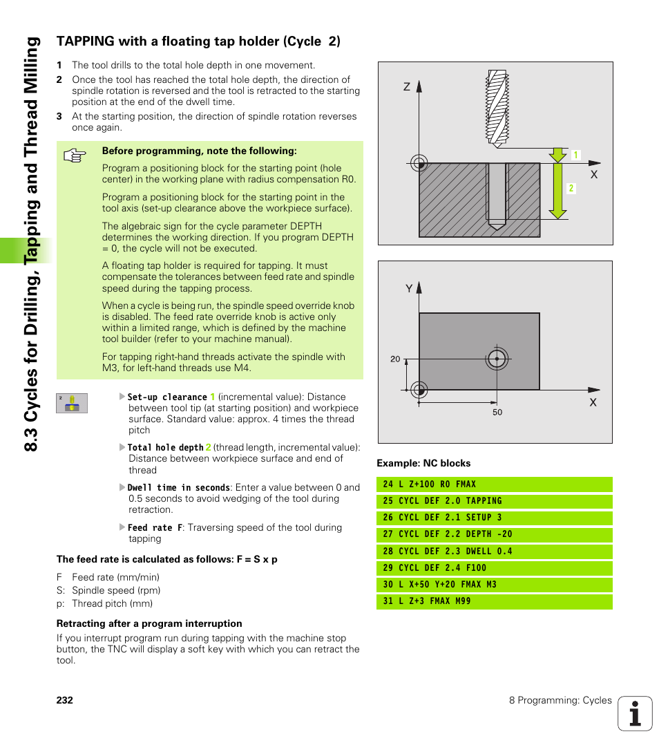Tapping with a floating tap holder (cycle 2), 2 tapping with a floating tap holder | HEIDENHAIN iTNC 530 (340 420) User Manual | Page 260 / 530
