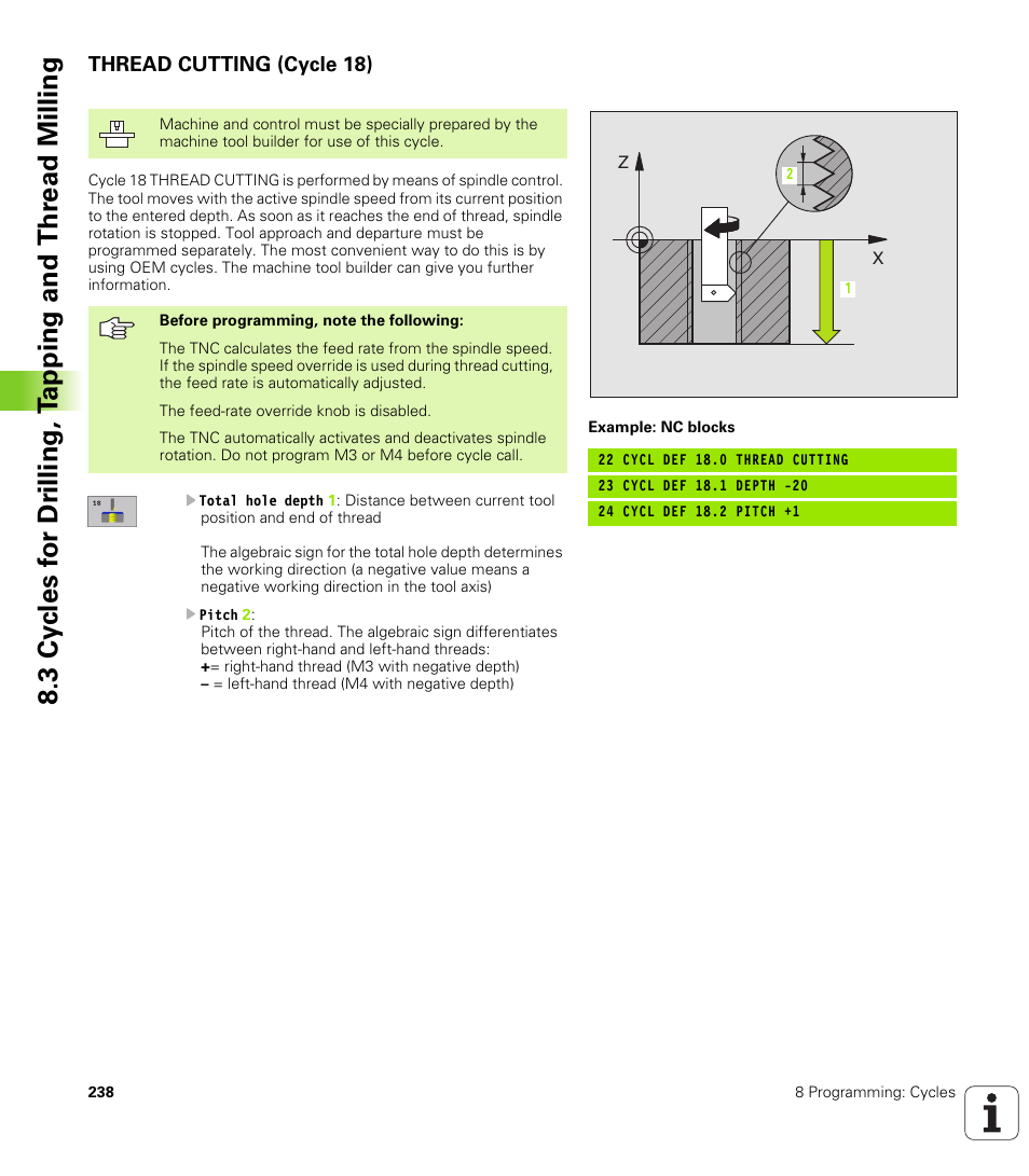 Thread cutting (cycle 18), 18 thread cutting | HEIDENHAIN iTNC 530 (340 420) User Manual | Page 266 / 530