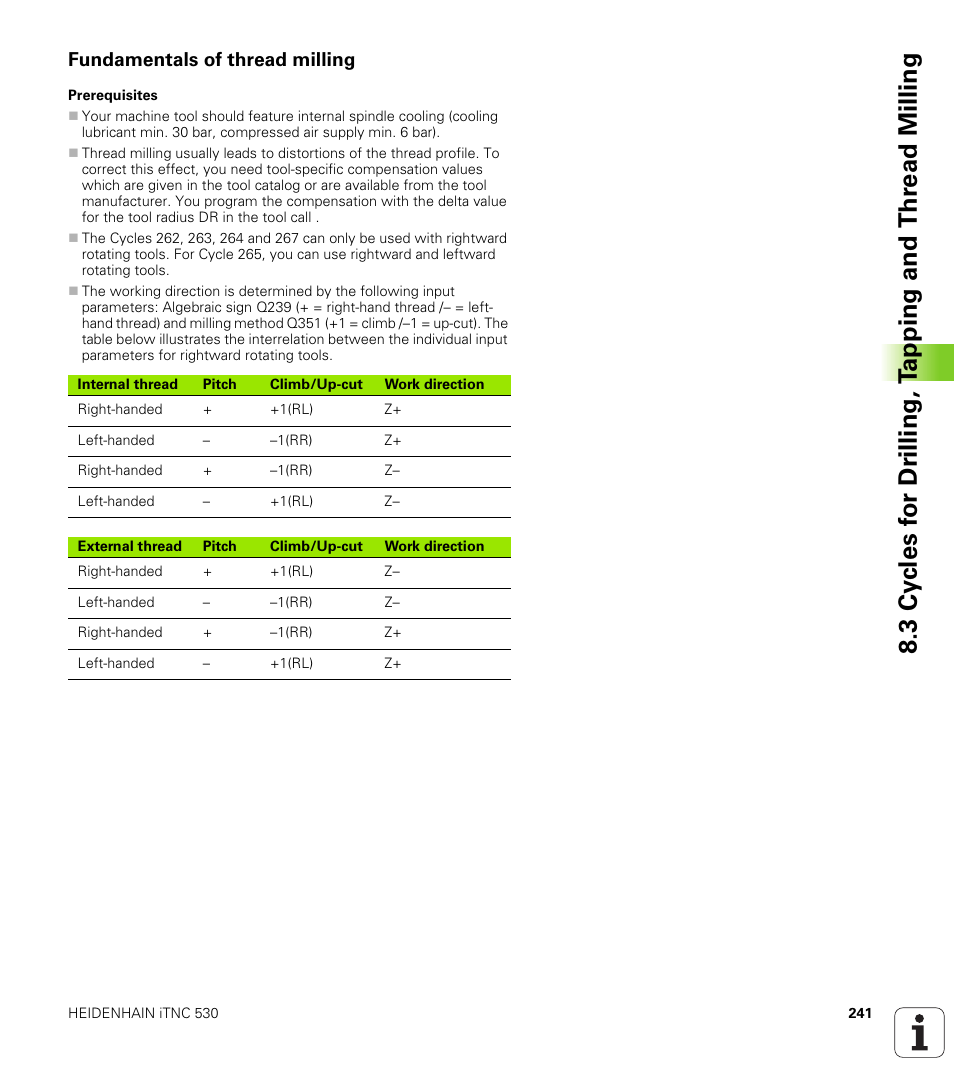 Fundamentals of thread milling | HEIDENHAIN iTNC 530 (340 420) User Manual | Page 269 / 530