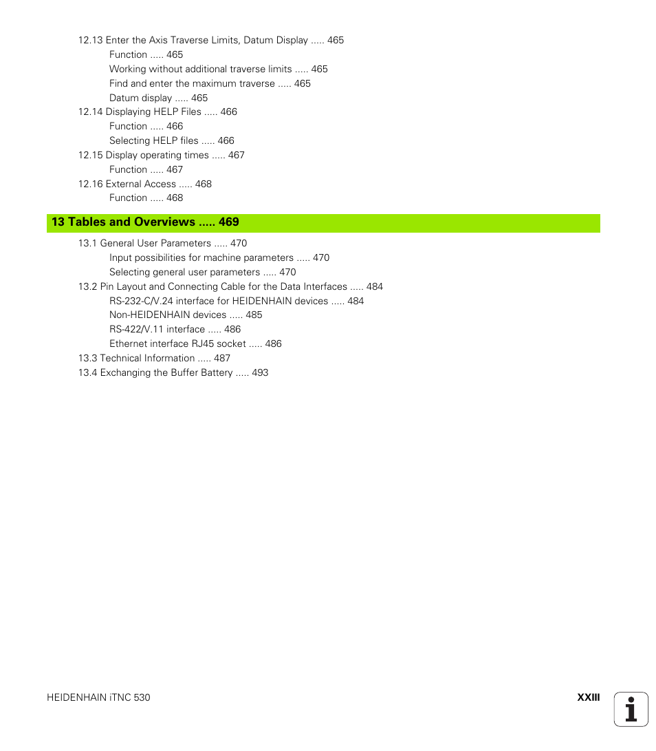 13 tables and overviews, Tables and overviews | HEIDENHAIN iTNC 530 (340 420) User Manual | Page 27 / 530