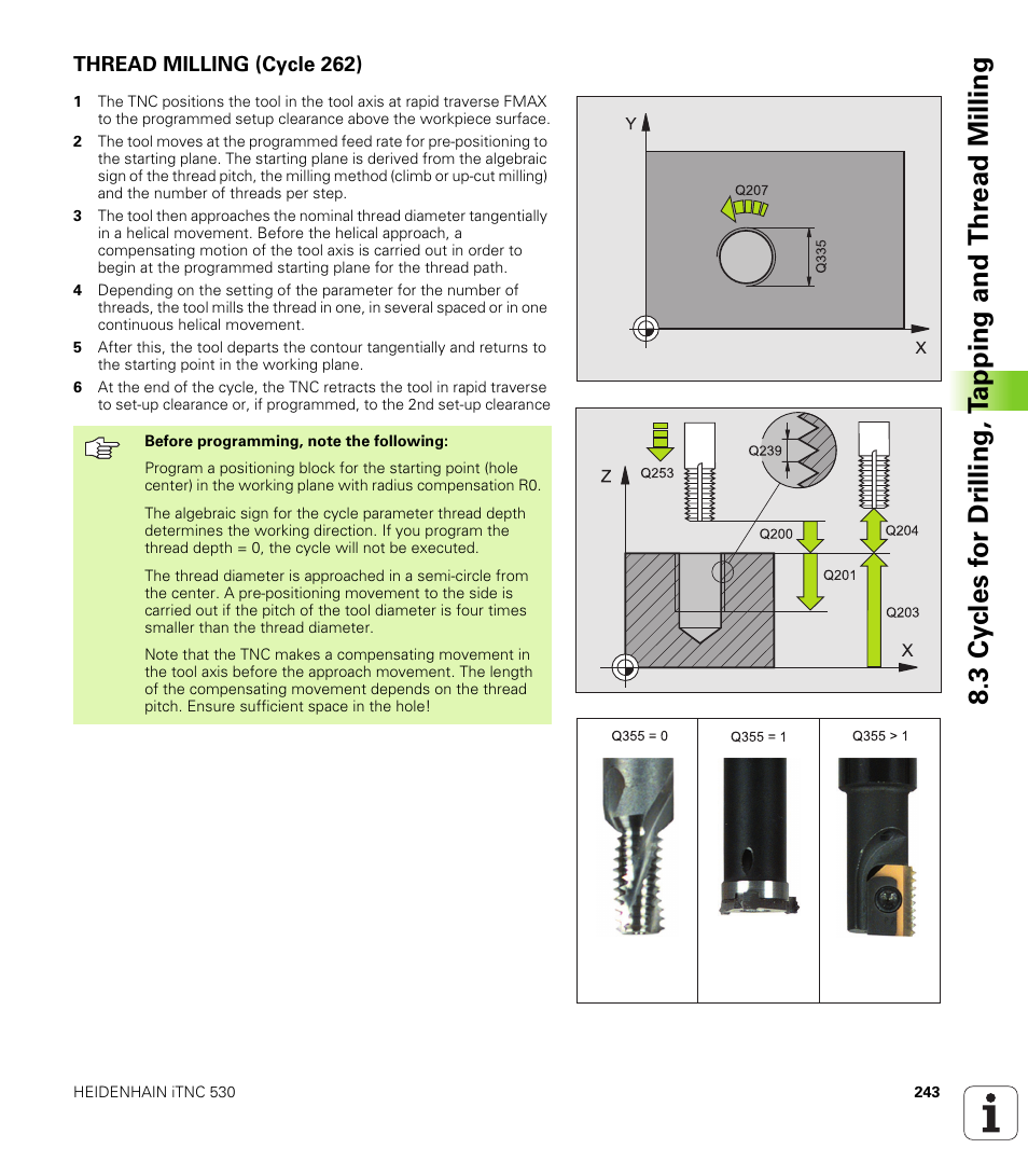 Thread milling (cycle 262) | HEIDENHAIN iTNC 530 (340 420) User Manual | Page 271 / 530