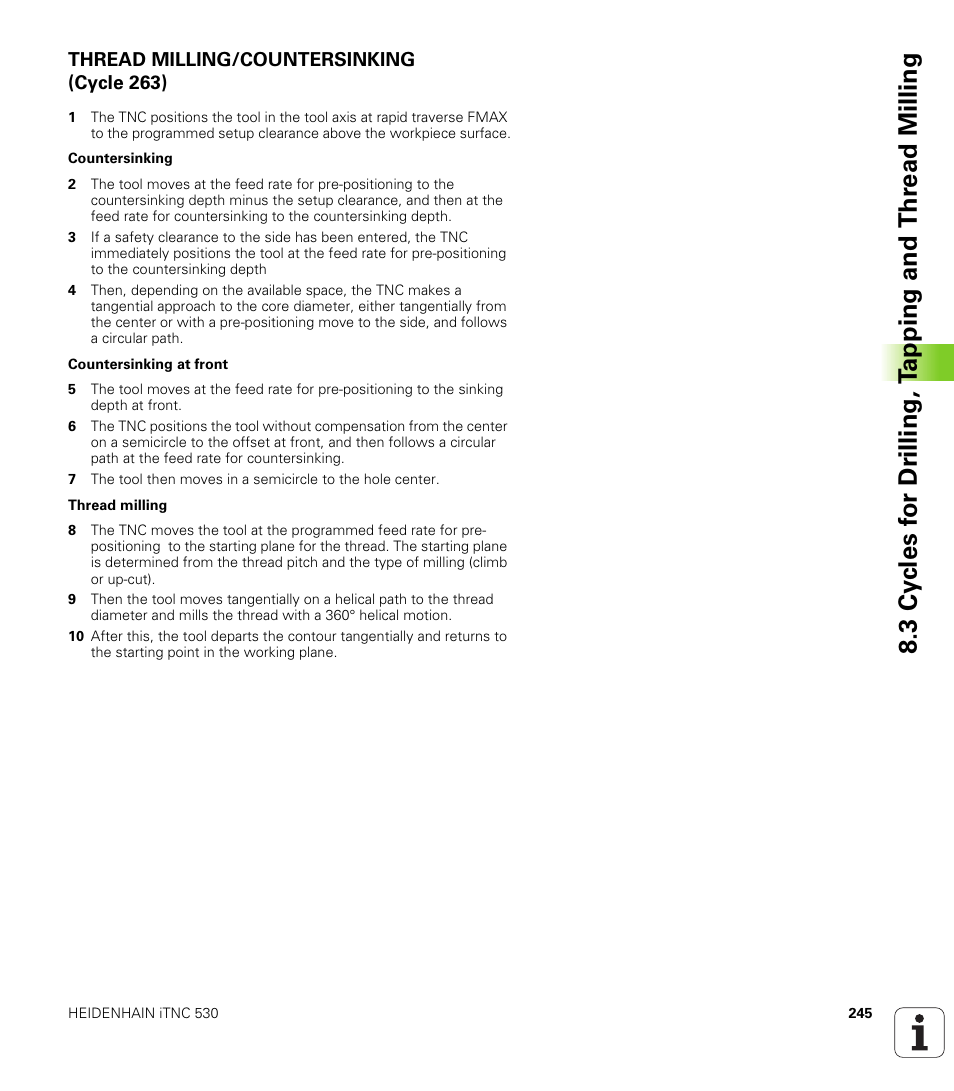 Thread milling/countersinking (cycle 263) | HEIDENHAIN iTNC 530 (340 420) User Manual | Page 273 / 530