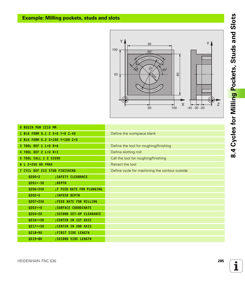Example: milling pockets, studs and slots | HEIDENHAIN iTNC 530 (340 420) User Manual | Page 313 / 530