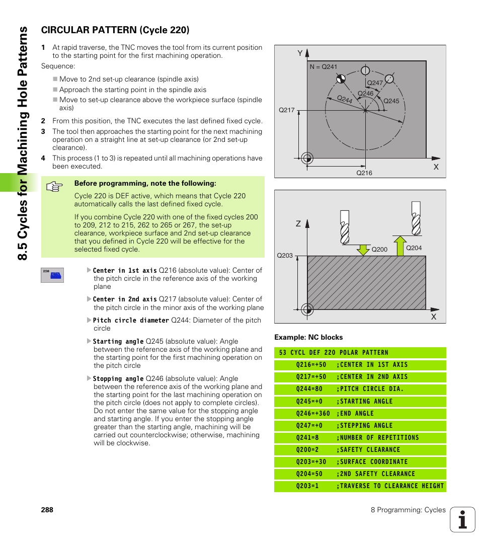 Circular pattern (cycle 220) | HEIDENHAIN iTNC 530 (340 420) User Manual | Page 316 / 530