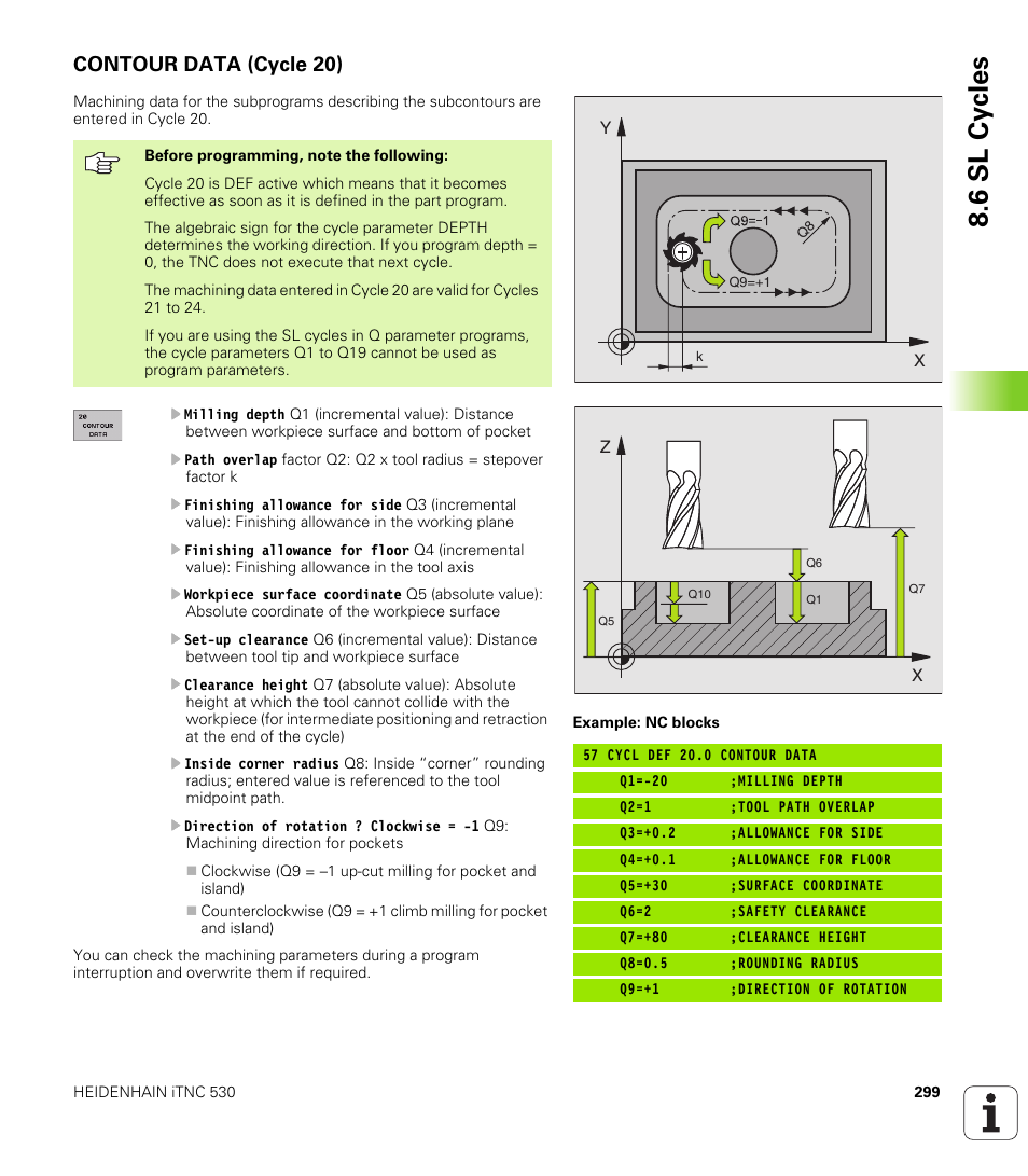 Contour data (cycle 20), 20 contour data (essential), 6 sl cy cles | HEIDENHAIN iTNC 530 (340 420) User Manual | Page 327 / 530