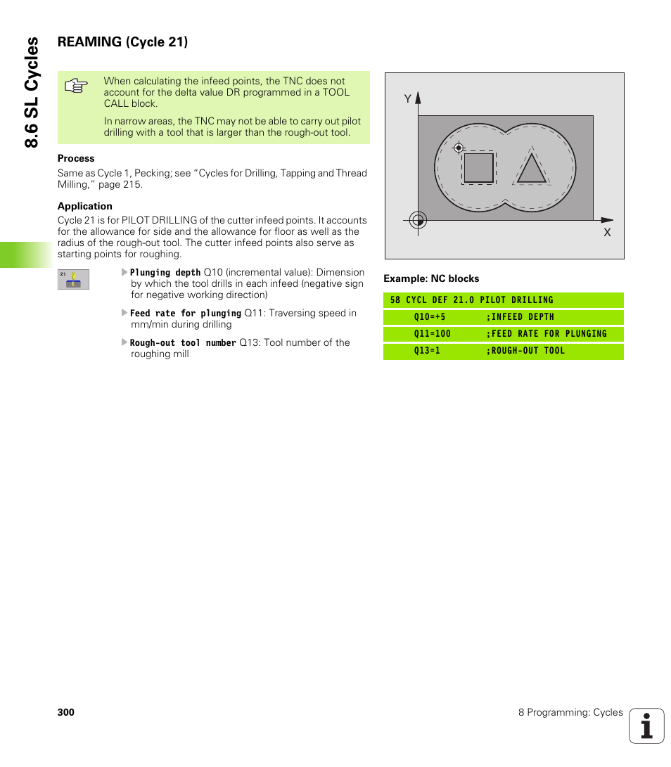 Reaming (cycle 21), 21 pilot drilling (optional), 6 sl cy cles | HEIDENHAIN iTNC 530 (340 420) User Manual | Page 328 / 530