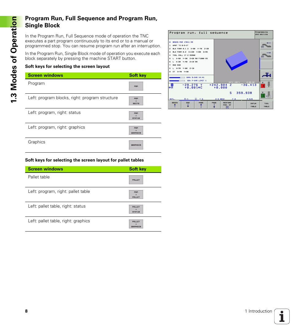 3 modes of oper ation | HEIDENHAIN iTNC 530 (340 420) User Manual | Page 36 / 530