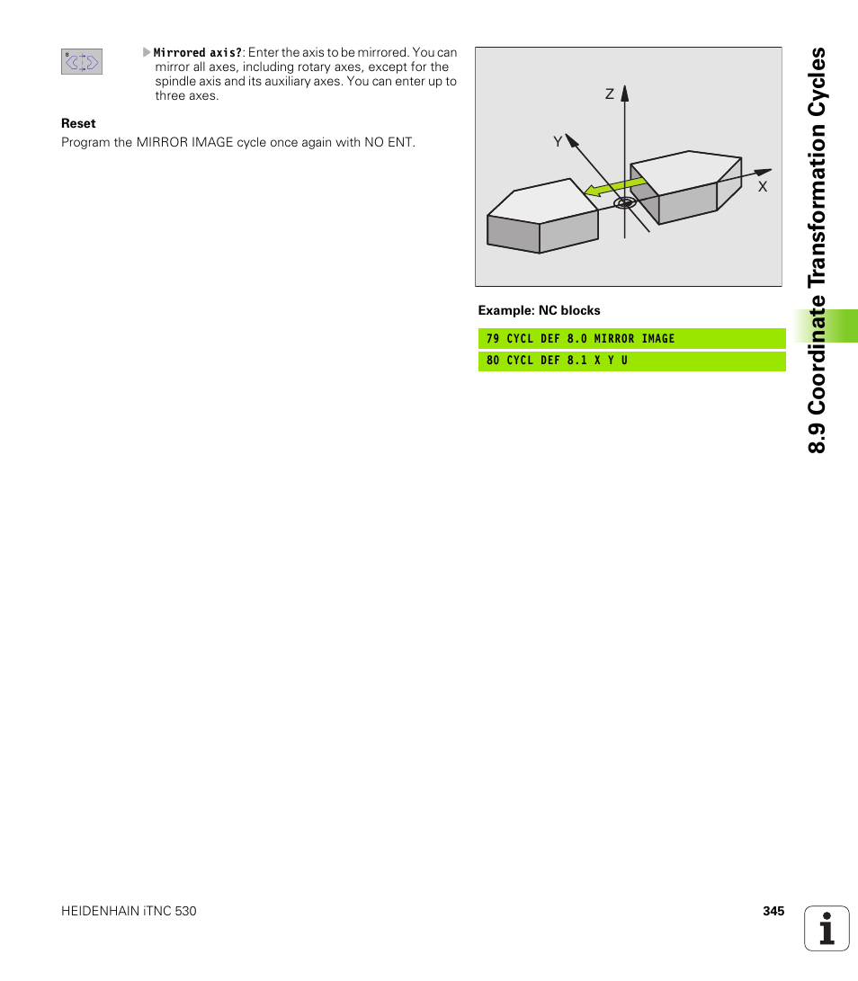 9 coor di na te t ra n s for m a ti on cy cle s | HEIDENHAIN iTNC 530 (340 420) User Manual | Page 373 / 530