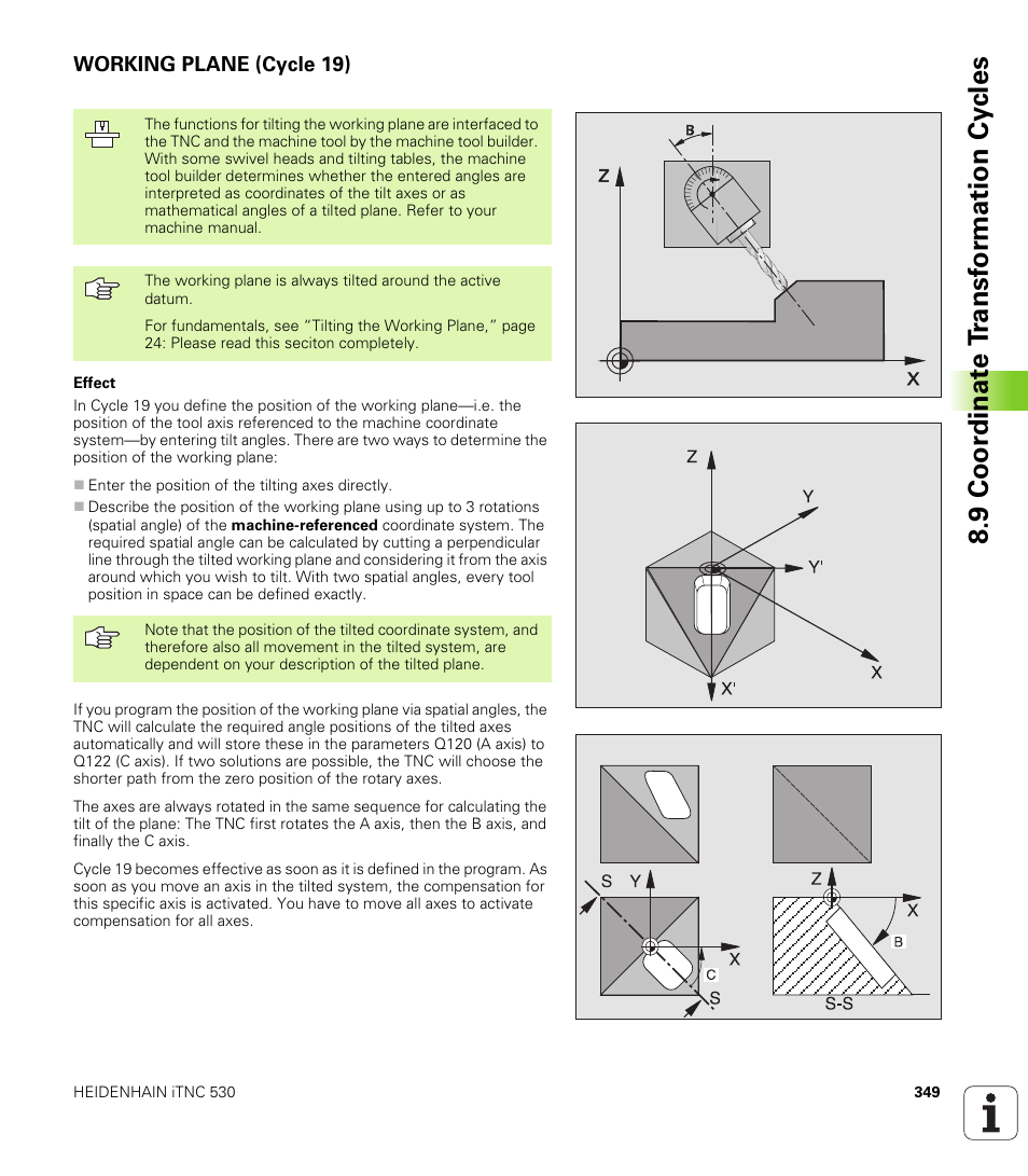 Working plane (cycle 19), 9 coor di na te t ra n s for m a ti on cy cle s | HEIDENHAIN iTNC 530 (340 420) User Manual | Page 377 / 530