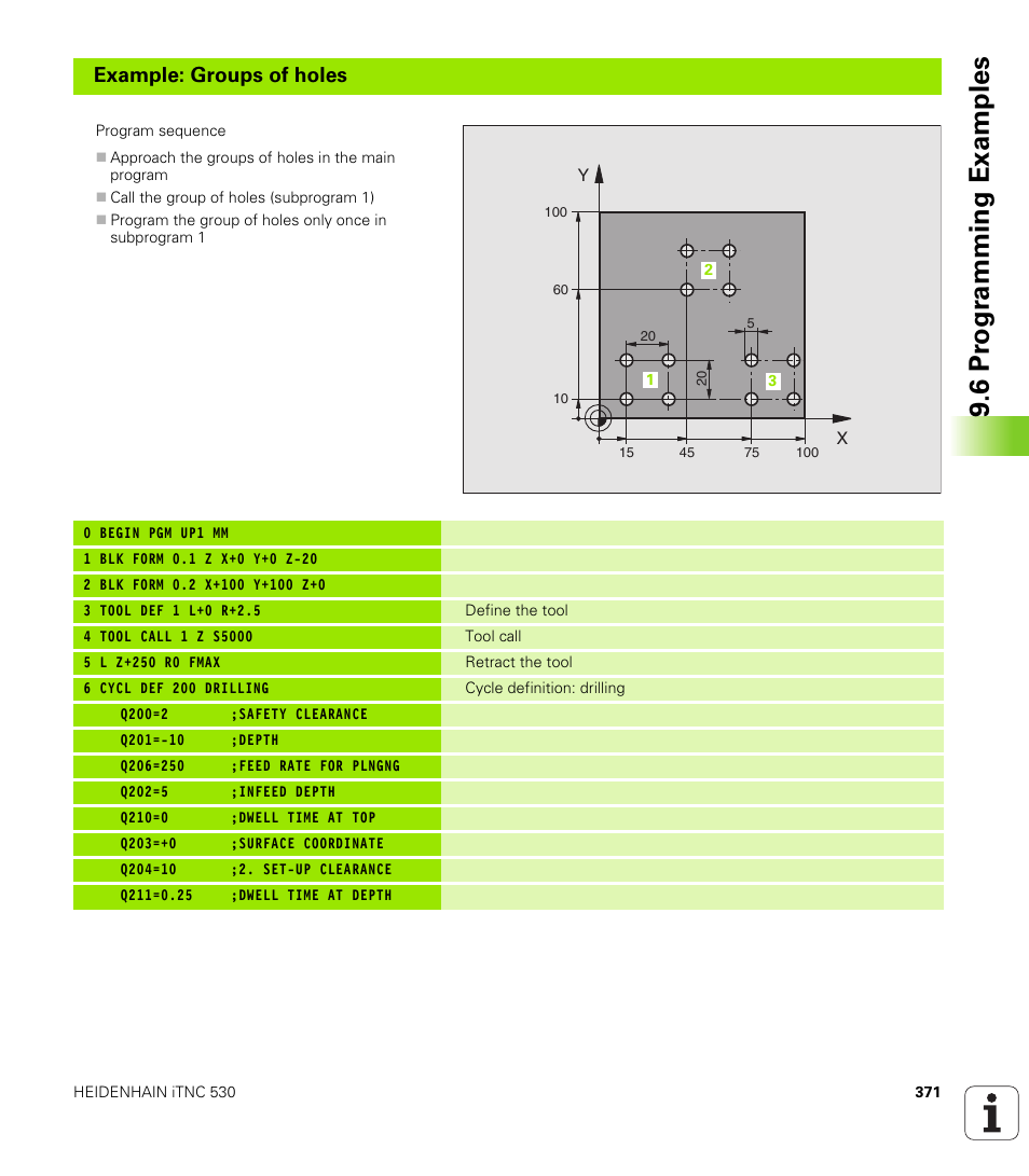 6 pr ogr amming examples, Example: groups of holes | HEIDENHAIN iTNC 530 (340 420) User Manual | Page 399 / 530