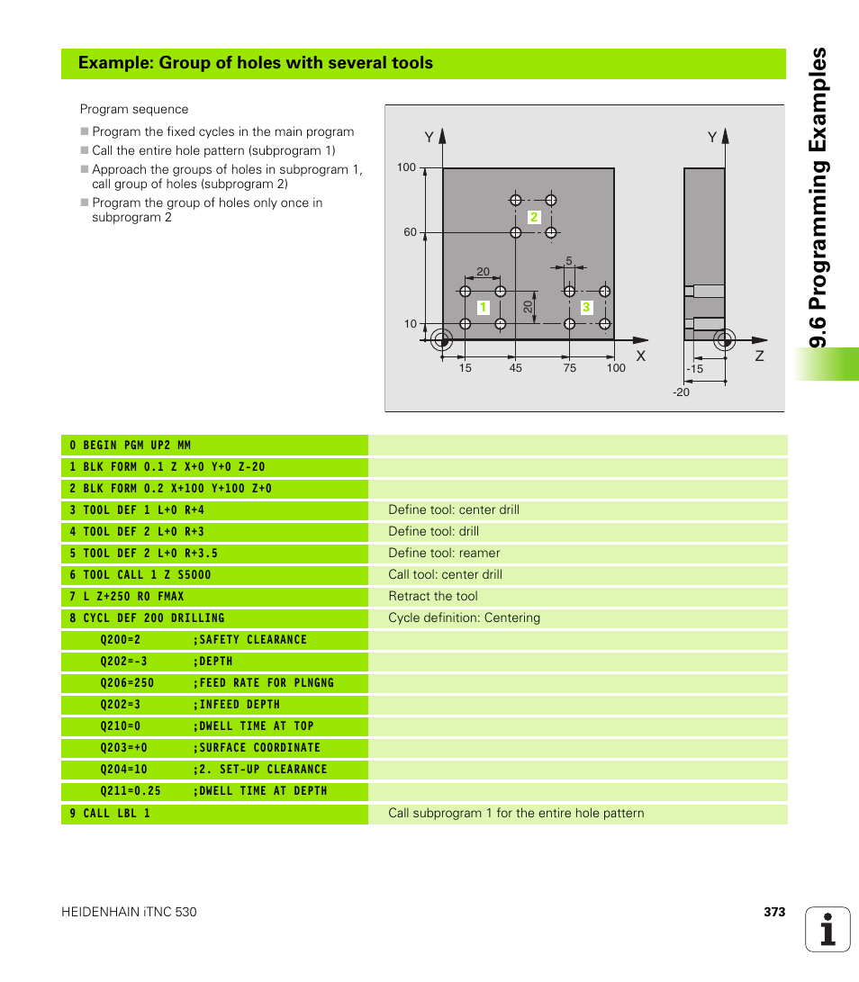 6 pr ogr amming examples, Example: group of holes with several tools | HEIDENHAIN iTNC 530 (340 420) User Manual | Page 401 / 530