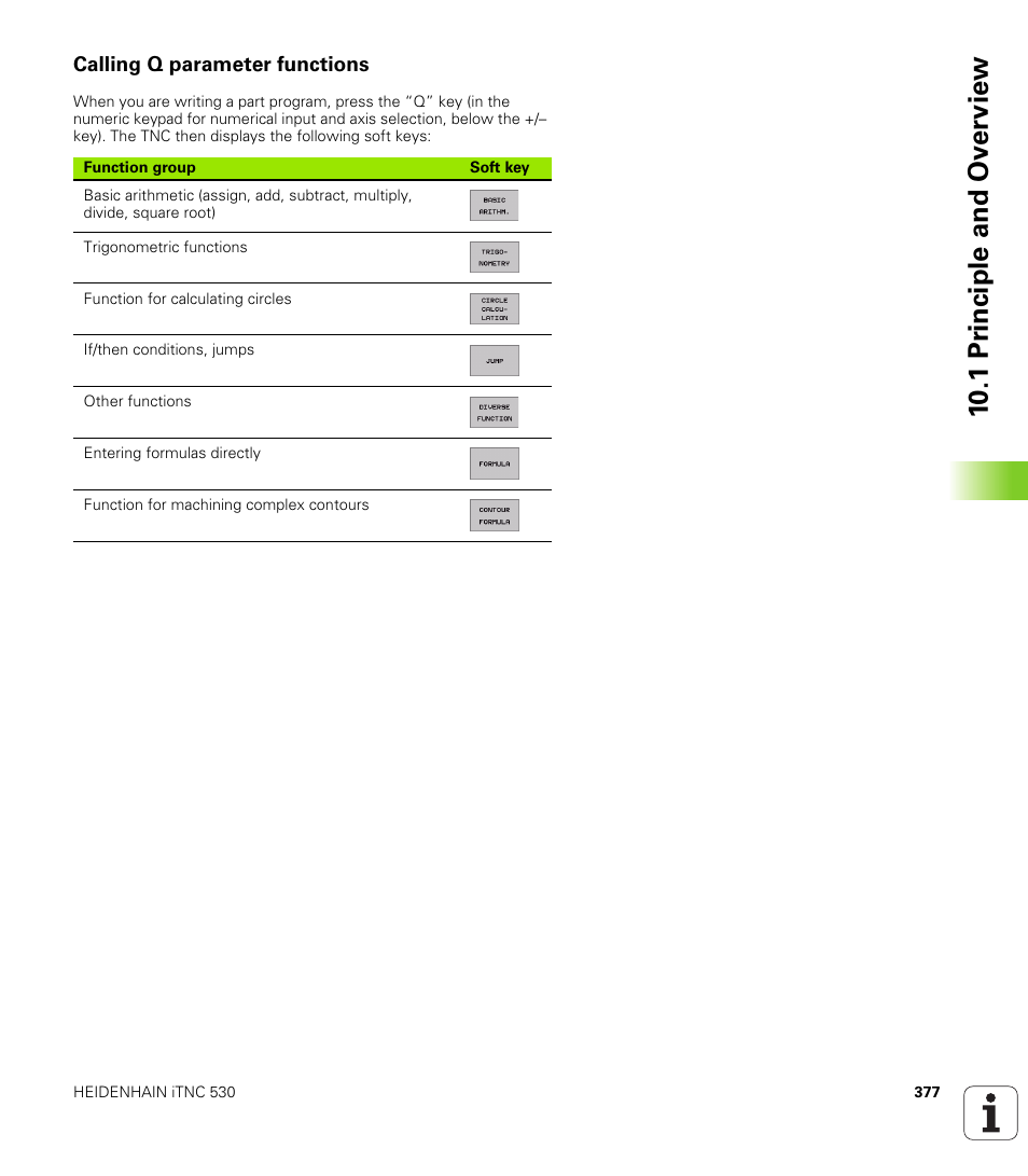 Calling q parameter functions, 10 .1 pr inciple and ov erview | HEIDENHAIN iTNC 530 (340 420) User Manual | Page 405 / 530