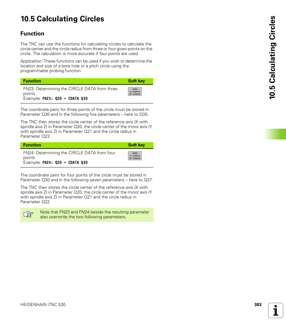 5 calculating circles, Function, Function for calculating circles | HEIDENHAIN iTNC 530 (340 420) User Manual | Page 411 / 530