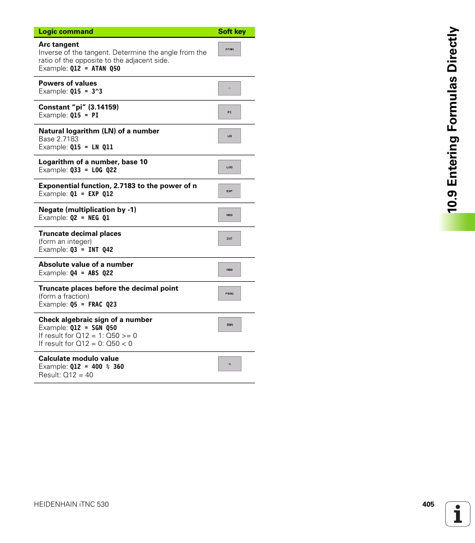 10 .9 ent er ing f o rm ulas dir e ctly | HEIDENHAIN iTNC 530 (340 420) User Manual | Page 433 / 530