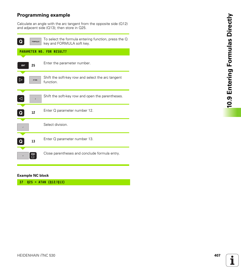 Programming example, 10 .9 ent er ing f o rm ulas dir e ctly | HEIDENHAIN iTNC 530 (340 420) User Manual | Page 435 / 530