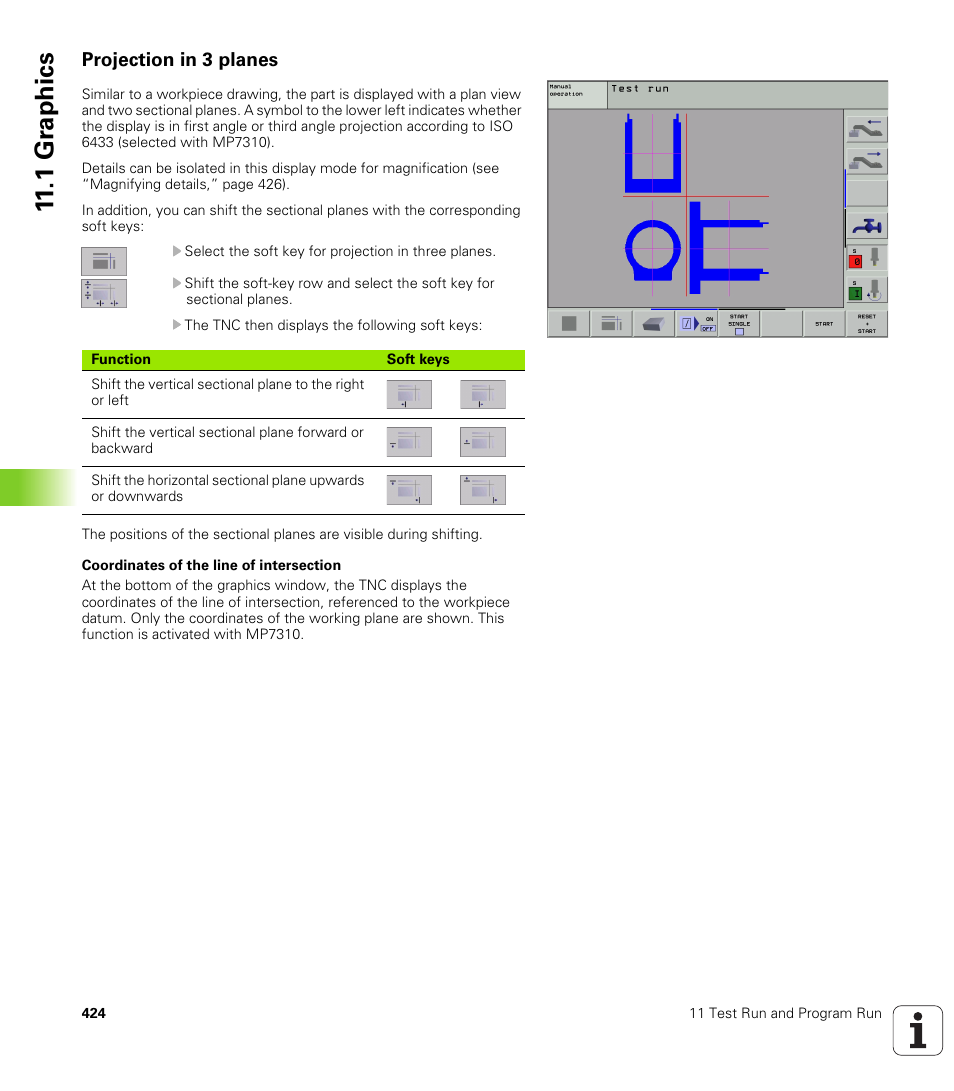 Projection in 3 planes, 1 gr aphics | HEIDENHAIN iTNC 530 (340 420) User Manual | Page 452 / 530