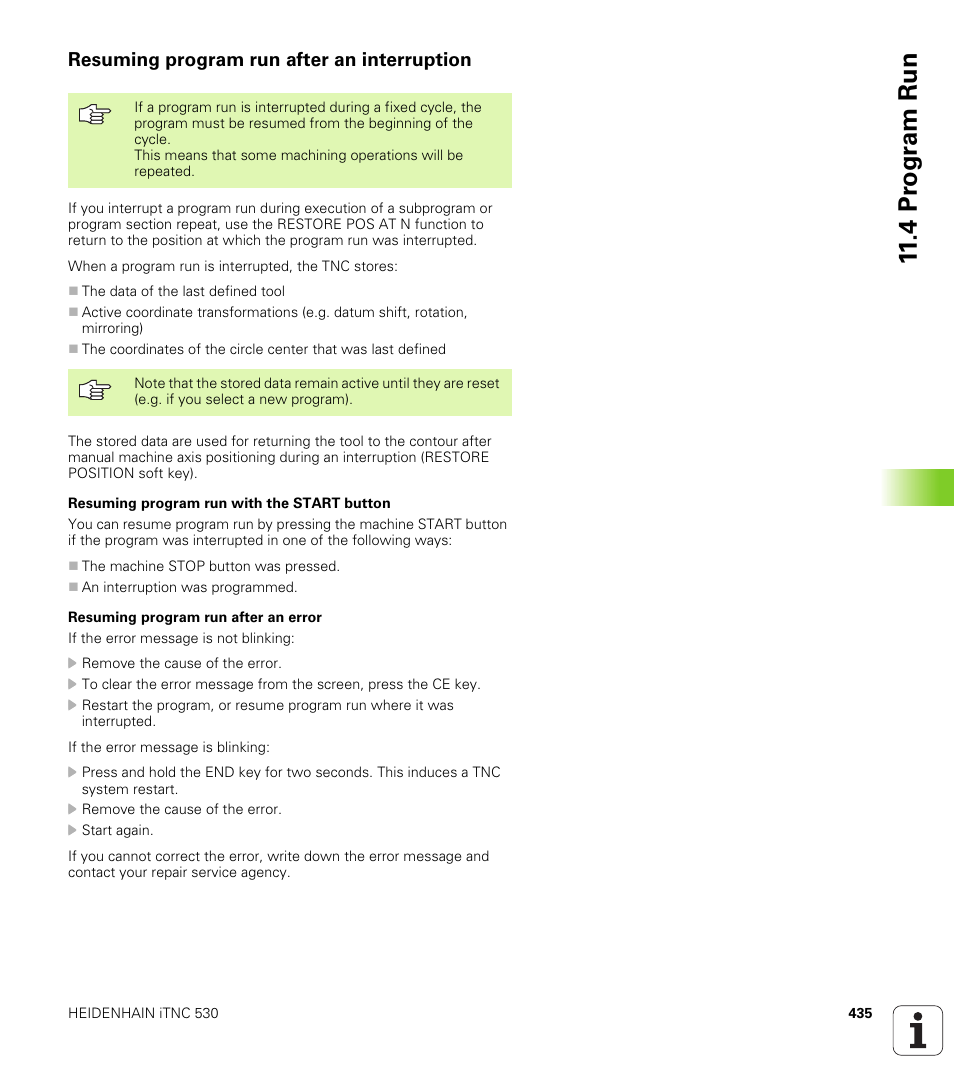 Resuming program run after an interruption, 4 pr ogr am run | HEIDENHAIN iTNC 530 (340 420) User Manual | Page 463 / 530