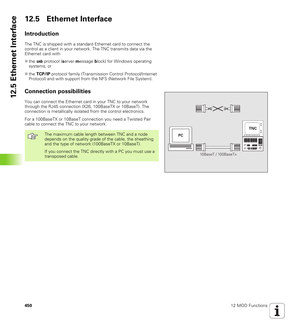 5 ethernet interface, Introduction, Connection possibilities | 5 ether n et int e rf ace 12.5 ethernet interface | HEIDENHAIN iTNC 530 (340 420) User Manual | Page 478 / 530
