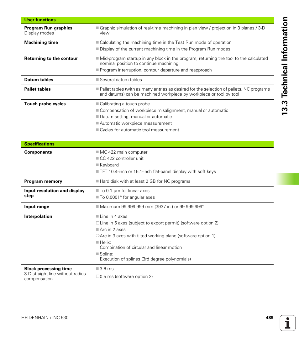 3 t e c hnical inf o rm ation | HEIDENHAIN iTNC 530 (340 420) User Manual | Page 517 / 530