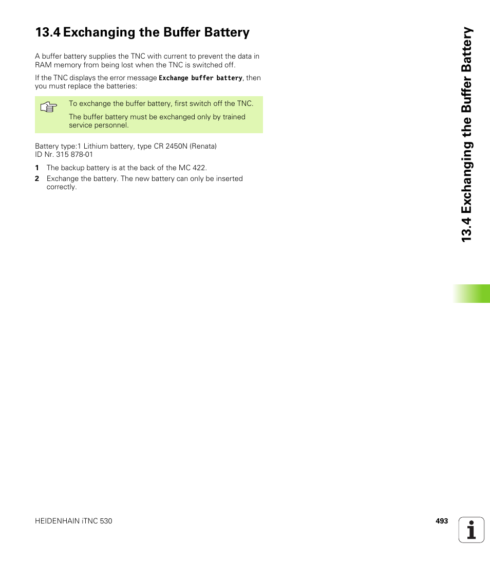 4 exchanging the buffer battery | HEIDENHAIN iTNC 530 (340 420) User Manual | Page 521 / 530