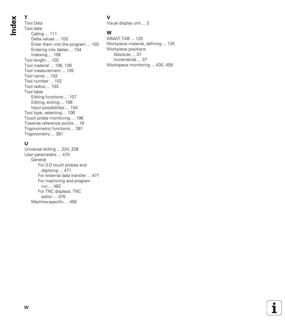 Index | HEIDENHAIN iTNC 530 (340 420) User Manual | Page 526 / 530