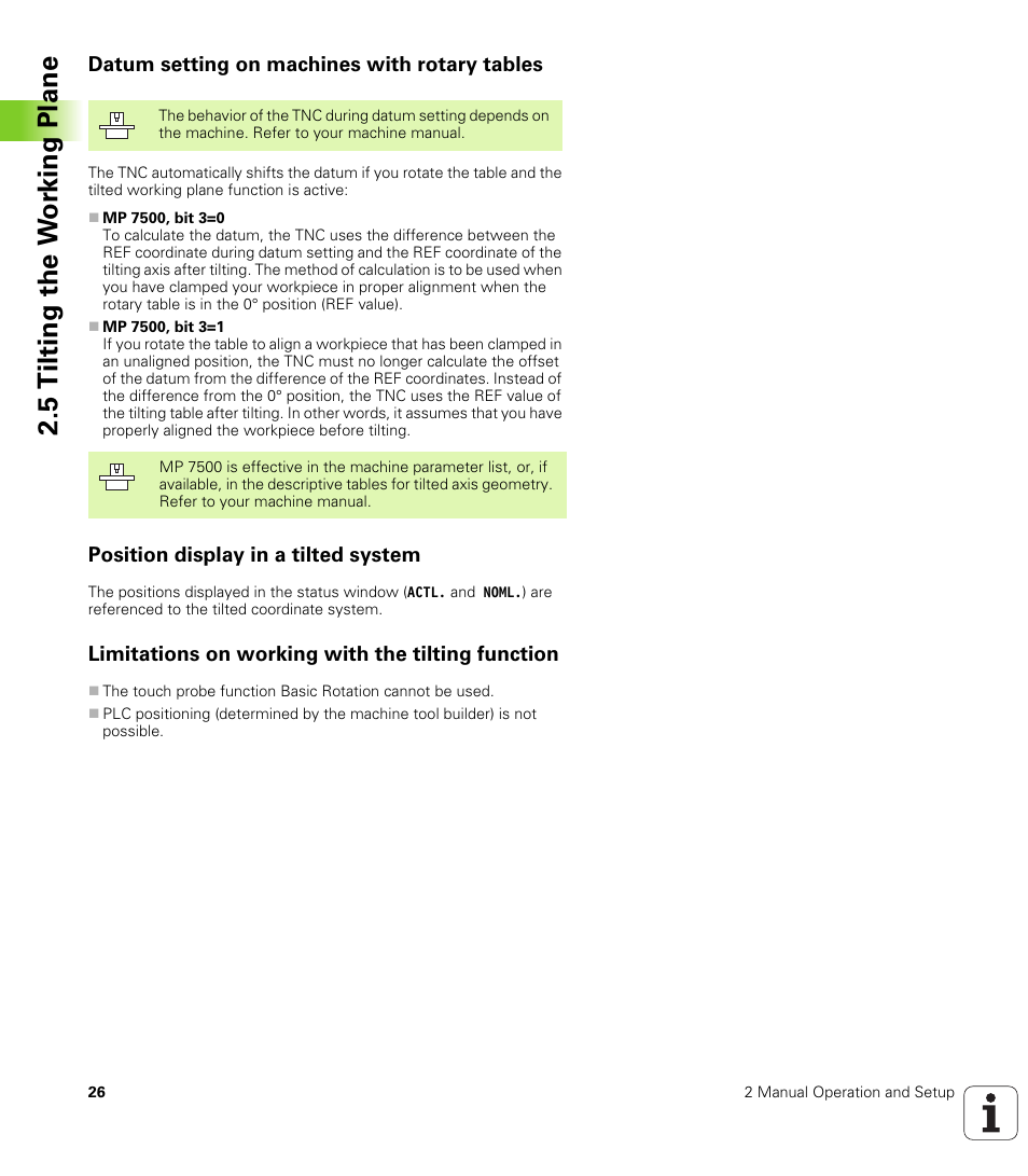 Datum setting on machines with rotary tables, Position display in a tilted system, Limitations on working with the tilting function | 5 tilting the w o rk ing plane | HEIDENHAIN iTNC 530 (340 420) User Manual | Page 54 / 530
