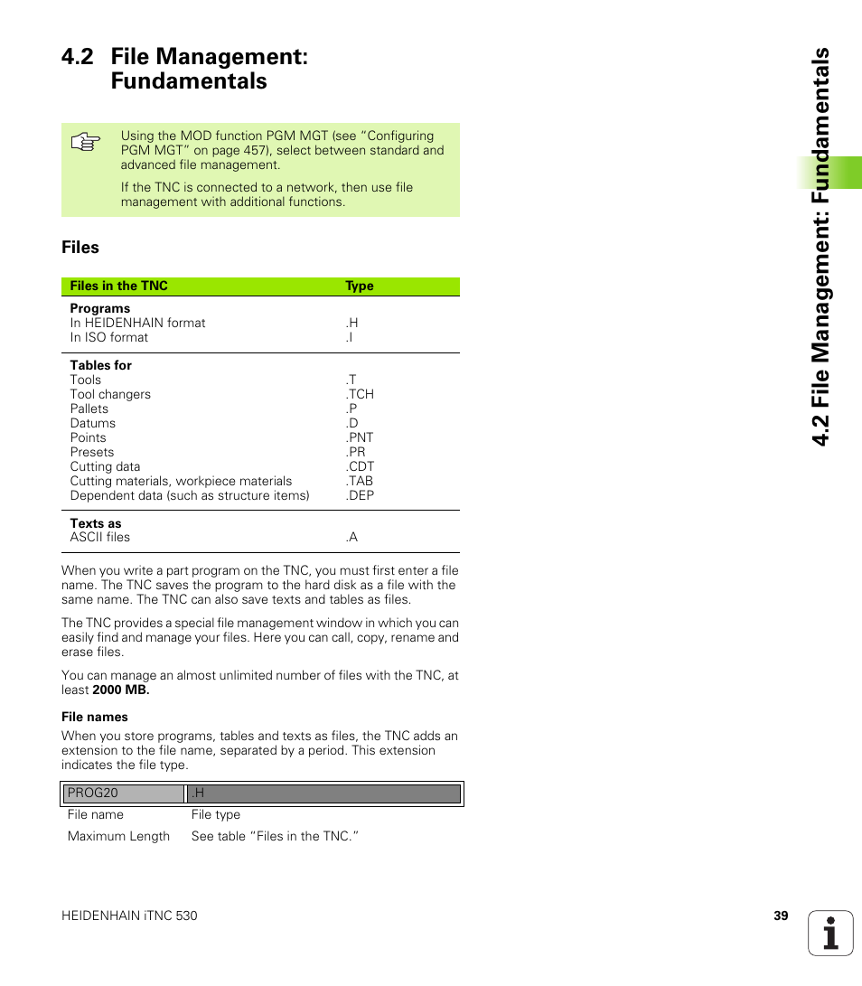 2 file management: fundamentals, Files | HEIDENHAIN iTNC 530 (340 420) User Manual | Page 67 / 530
