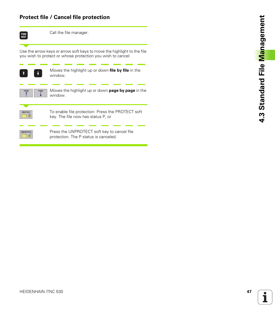Protect file / cancel file protection, 3 standar d file manag e ment | HEIDENHAIN iTNC 530 (340 420) User Manual | Page 75 / 530