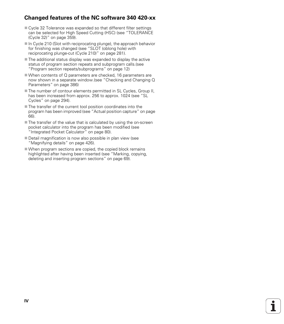 Changed features of the nc software 340 420-xx | HEIDENHAIN iTNC 530 (340 420) User Manual | Page 8 / 530