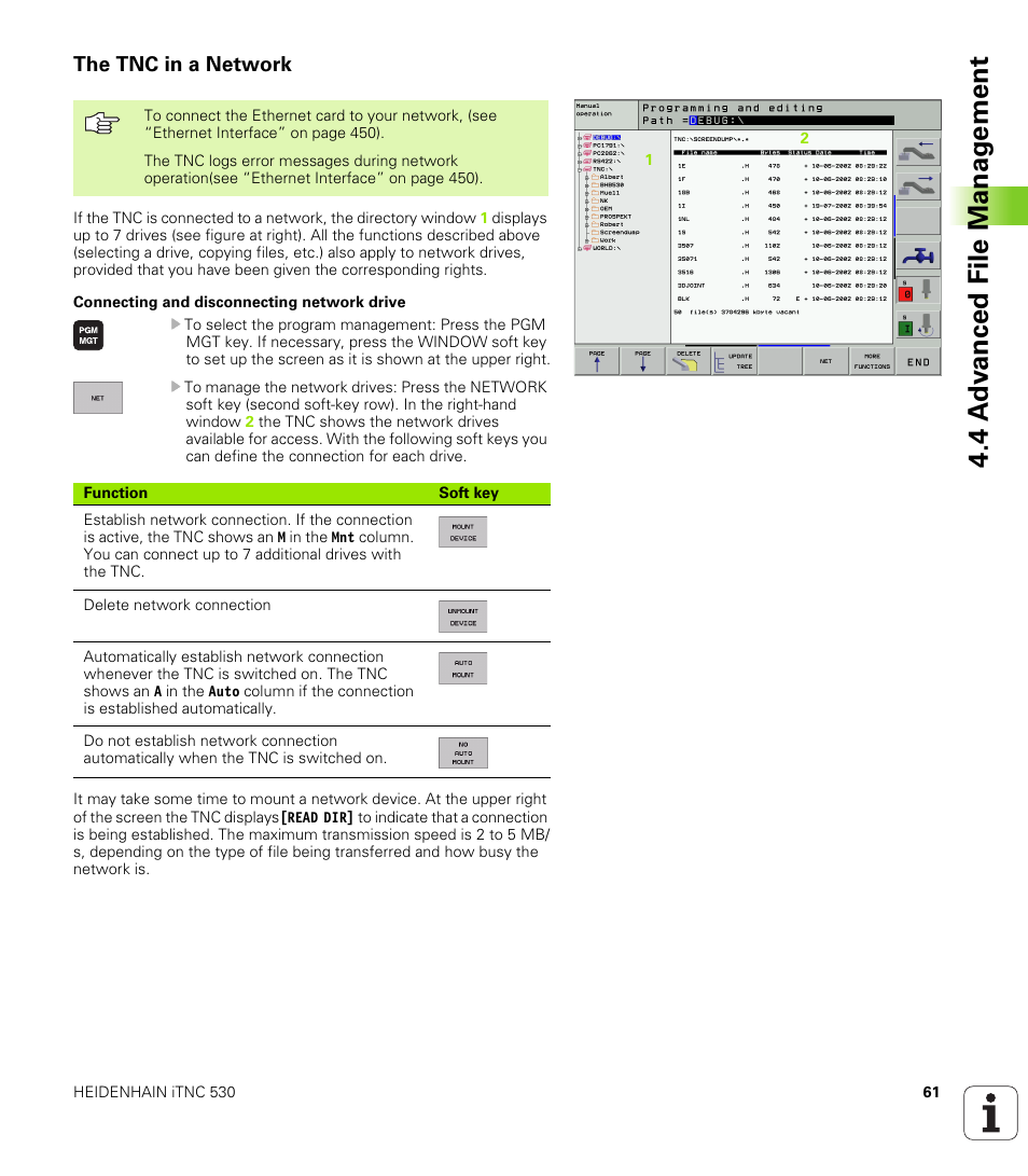 The tnc in a network, Manage network drives | HEIDENHAIN iTNC 530 (340 420) User Manual | Page 89 / 530